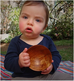 Bowl by Ena Dubnoff, Woodturner, baby by Tessa