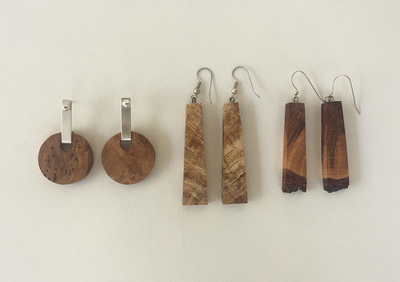 Wood and sterling sliver earrings by Ena Dubnoff