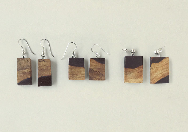 Wood and sterling sliver earrings by Ena Dubnoff